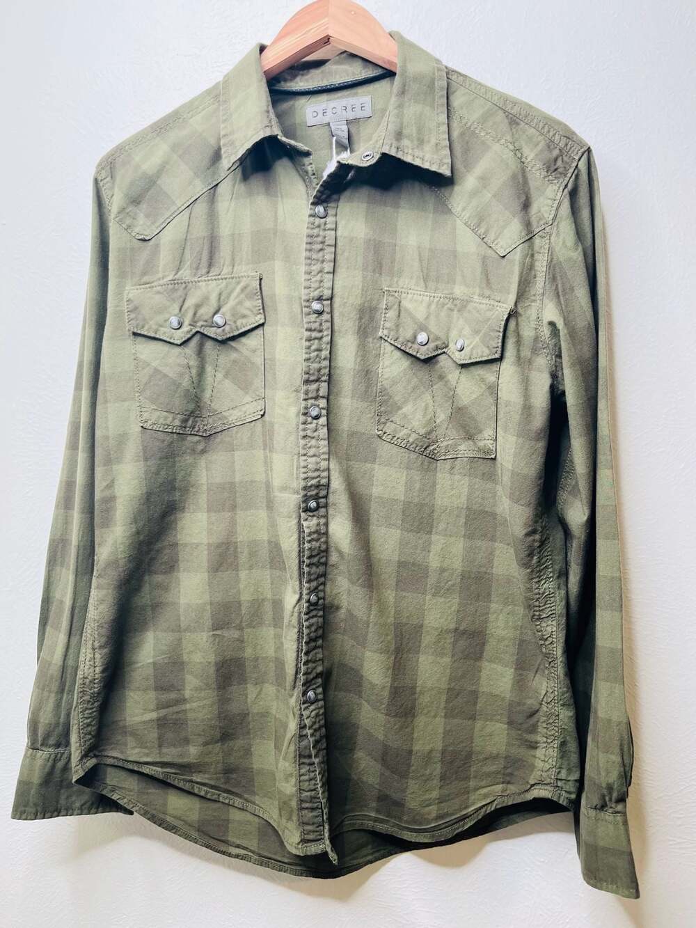 Decree Men's Green Plaid Western Snap-Up Long Sleeve Shirt
